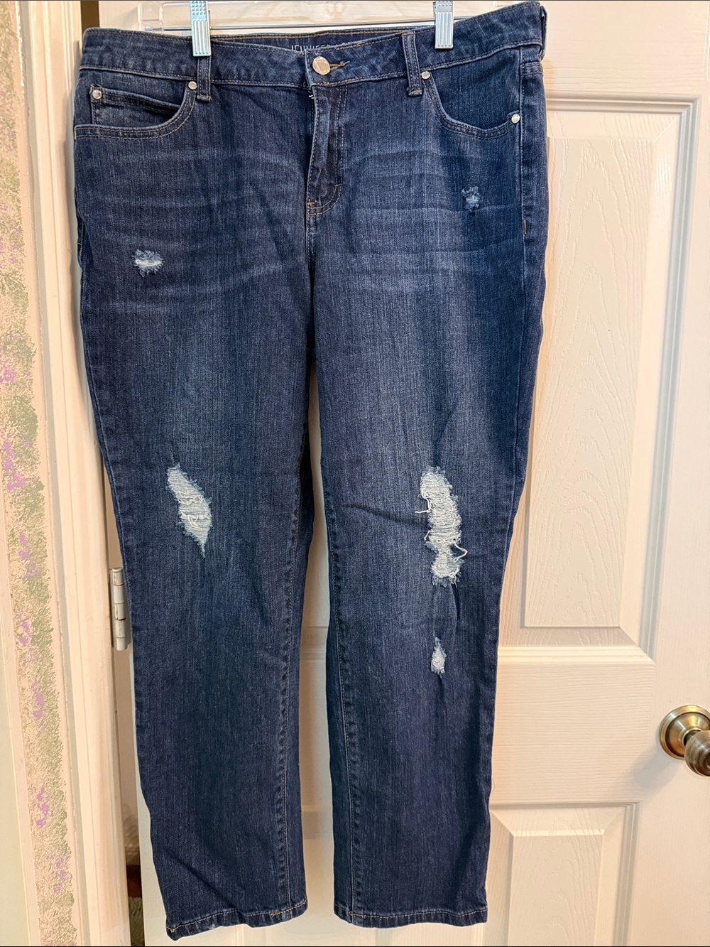 Jennifer Lopez Dark Blue Straight-Leg Distressed Jeans